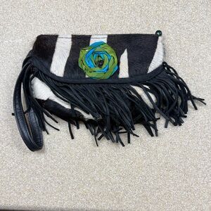 Bonnie Martin Leather Zebra Print w/fringe Purse, One of a Kind Texas Design.